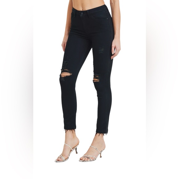 JBD High Rise Deconstructed Skinny Jean, Black Denim, Size 27, New without tags, - Picture 4 of 11